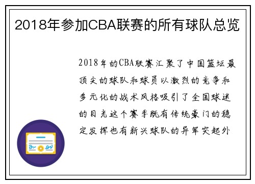 2018年参加CBA联赛的所有球队总览