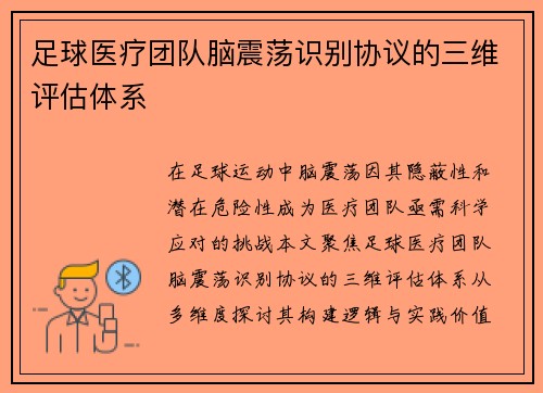 足球医疗团队脑震荡识别协议的三维评估体系